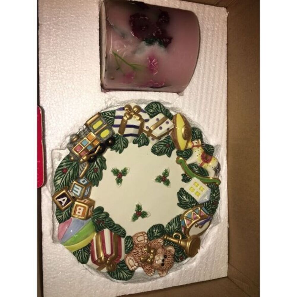 Fitz & Floyd Toyland Santa‎ Pillar Candle & Plate Set